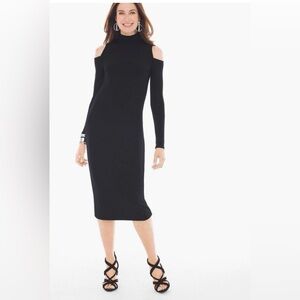 NWTS Travelers By Chico’s Black Bodycon Cold Shoulder Midi Dress Size 0 (S/4)